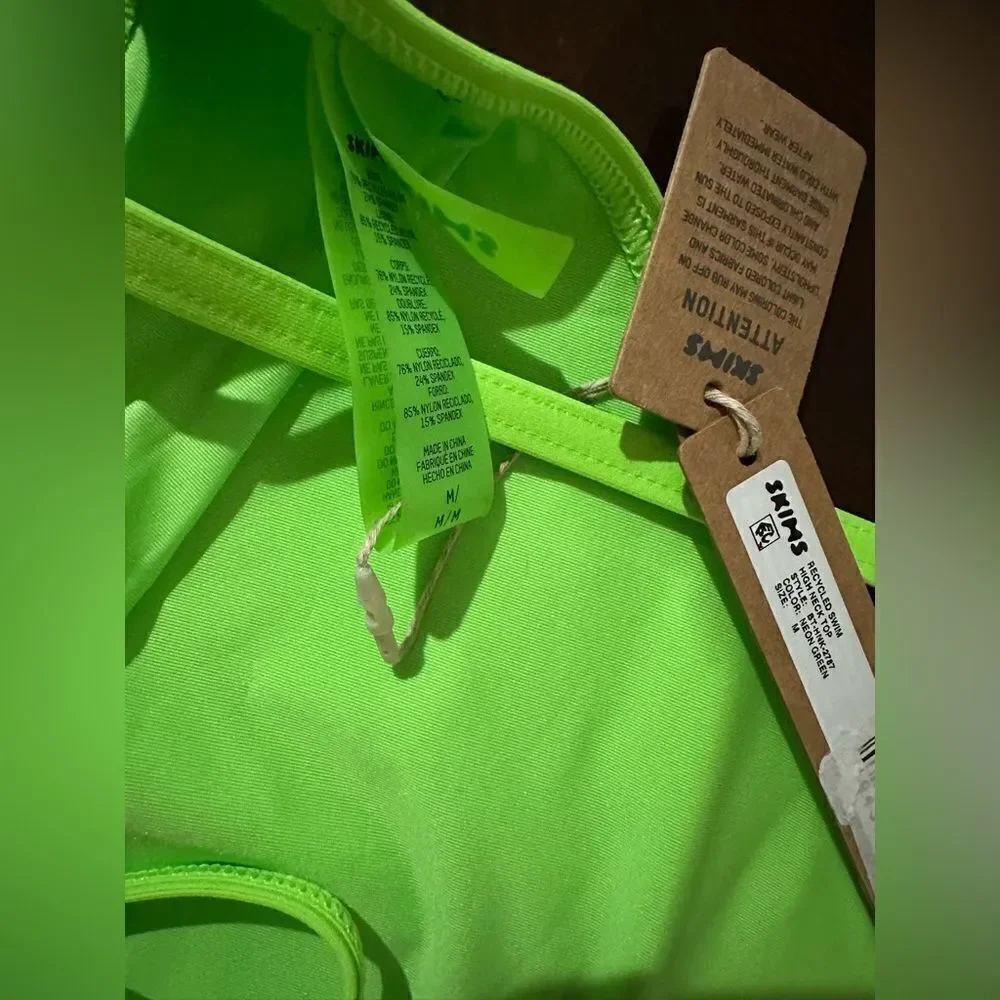 SKIMS NWT High Neck Bikini Top in Neon Green size M